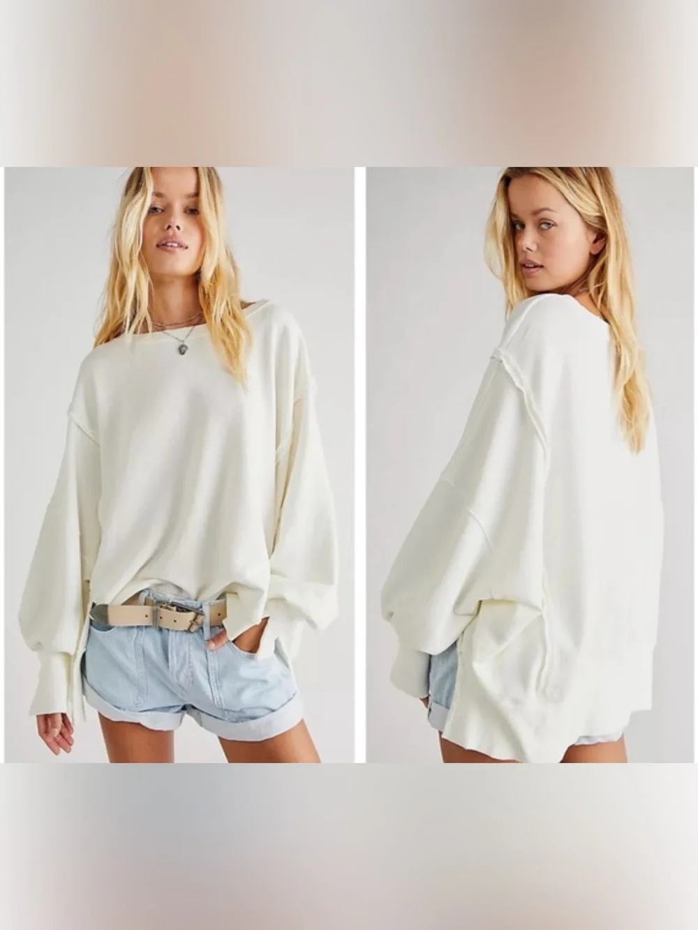 Free People We the Free Camden Sweatshirt in ivory sz large - Picture 1 of 7